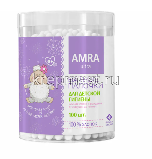 Ватные палочки для детей AMRA банка (уп.100шт)