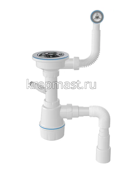 Сифон ZEGOR (М104-6) для кух.мойки 1 1/2*40/50 с круглым переливом, выпуск 3 1/2