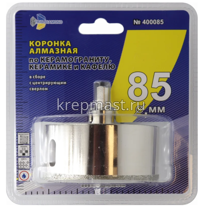 Коронка п/СТЕКЛУ алмазная 85мм КЕРАМОГРАНИТ