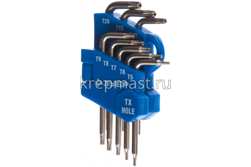 Ключи-набор TORX "ЗУБР" 5-20 ( 8шт) с отверстием для защищённого крепежа