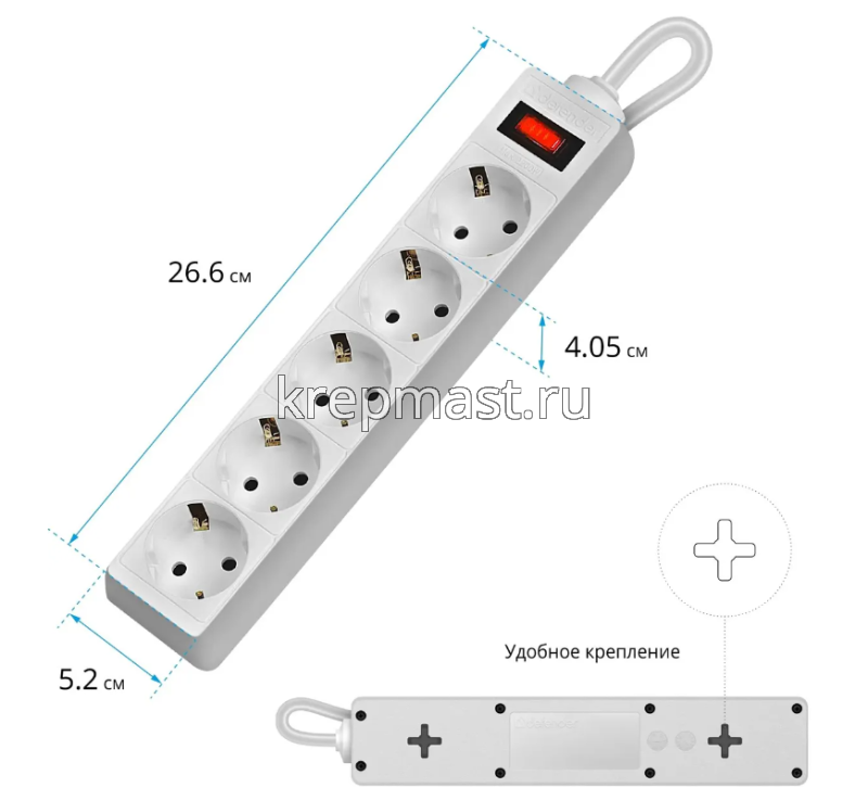 Сетевой фильтр 4гн/ 5,0м DEFENDER / СОЮЗ серый