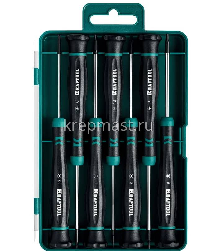 Отвертки-набор KRAFTOOL для точных работ (SL1.5/2/PH00/0/1/TX5/6)
