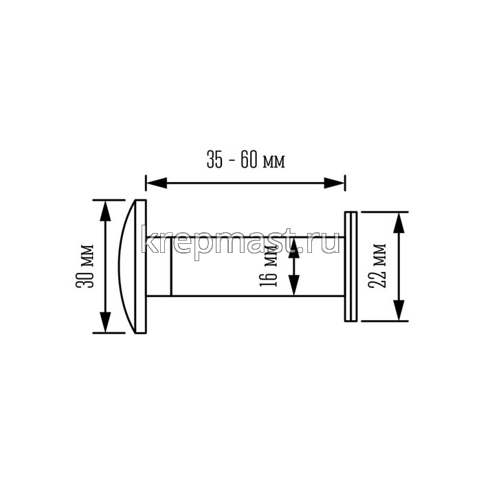 Глазок дверной со шторкой d=16мм L=35-60мм, цинковый сплав