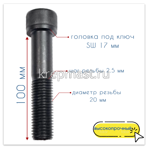 Винт с внутр.шестигранником 20 х100 черный кл.пр.12.9 н/р DIN 912